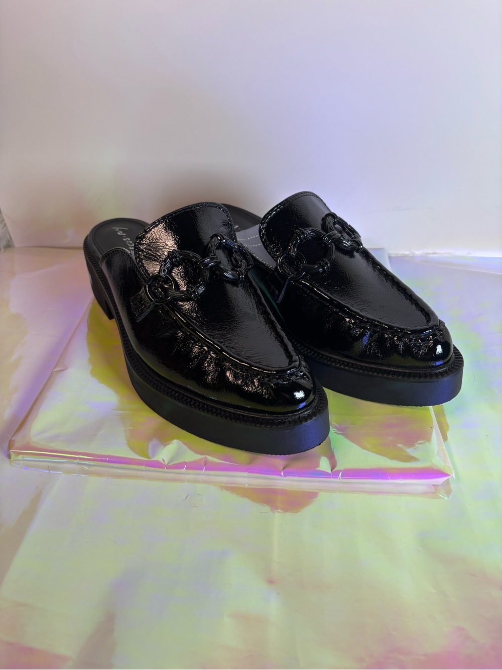 Circus by Sam Edelman Black Patent Chain-Accent Mule Loafers size 8 - Picture 3 of 15